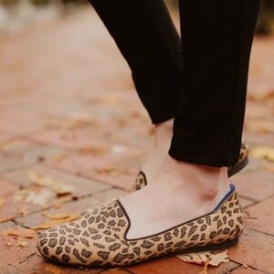 Rothys Leopard Print Slip-On Women's Flats - Beige with Red Trim